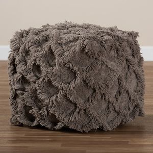 BAXTON STUDIO ASUKA MOROCCAN INSPIRED TAUPE HANDWOVEN COTTON FRINGE POUF OTTOMAN